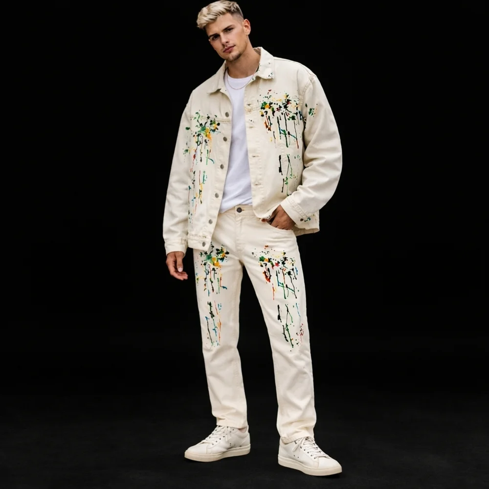 MOSTLY HEARD RARELY SEEN Embroidered Splattered Paint PANTS Men's 30x46